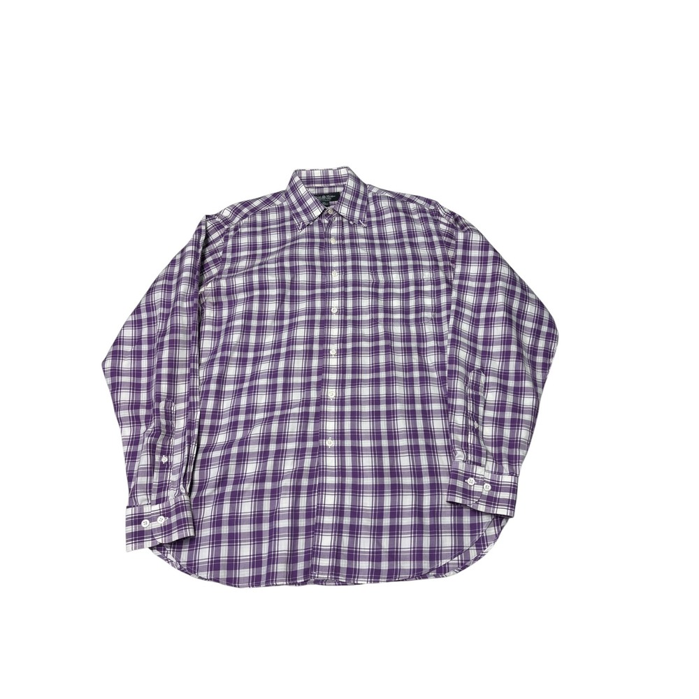 Vintage Brooks Brothers Country Club Purple Plaid Egyptian Cotton Shirt Mens USA